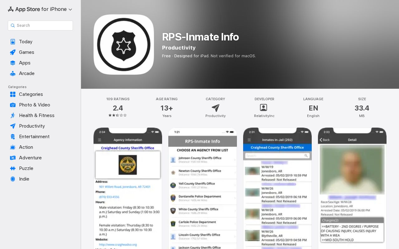 RPS Inmate Info mobile listing for Franklin County arrest updates