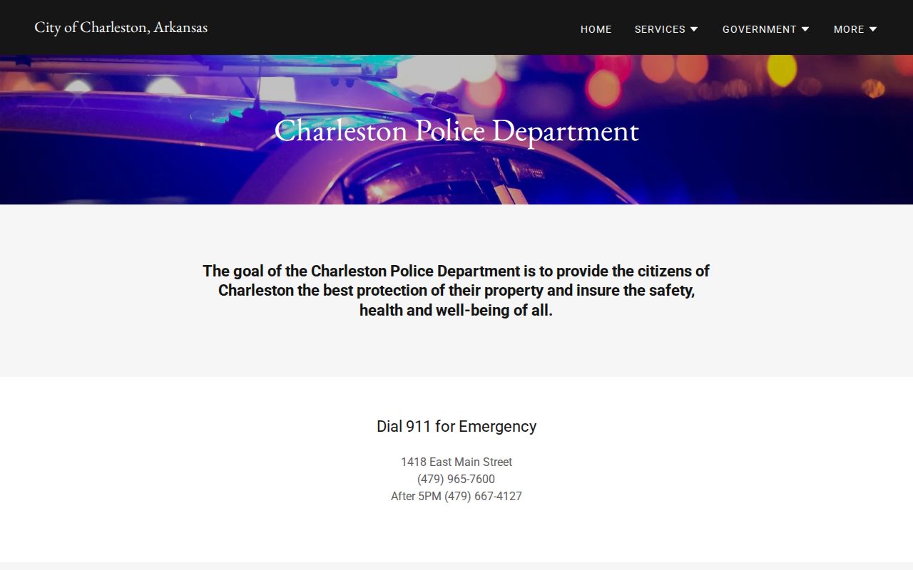 Official Charleston Police Department webpage with contact and incident report details
