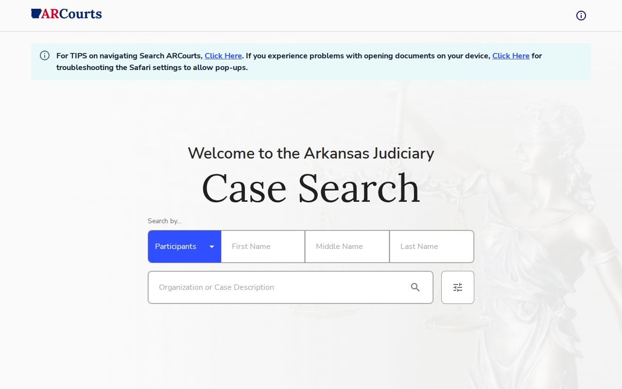 Search ARCourts participant and case lookup used for Franklin County court follow-up